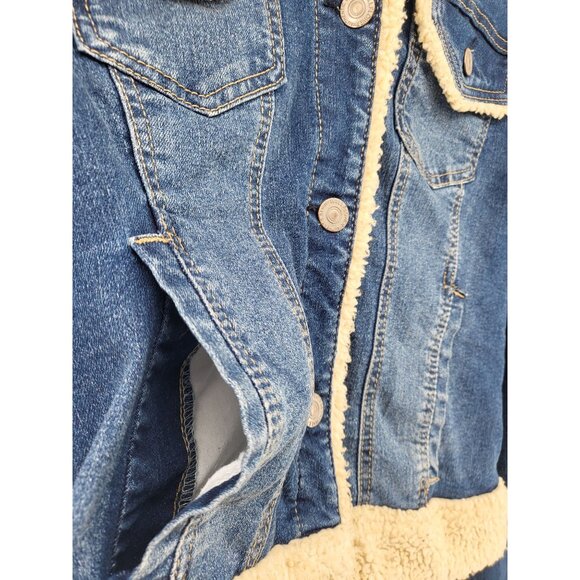 Wallflower Authentic Denim Womens Faux Sherpa Lined Jean Jacket Large - Picture 2 of 7